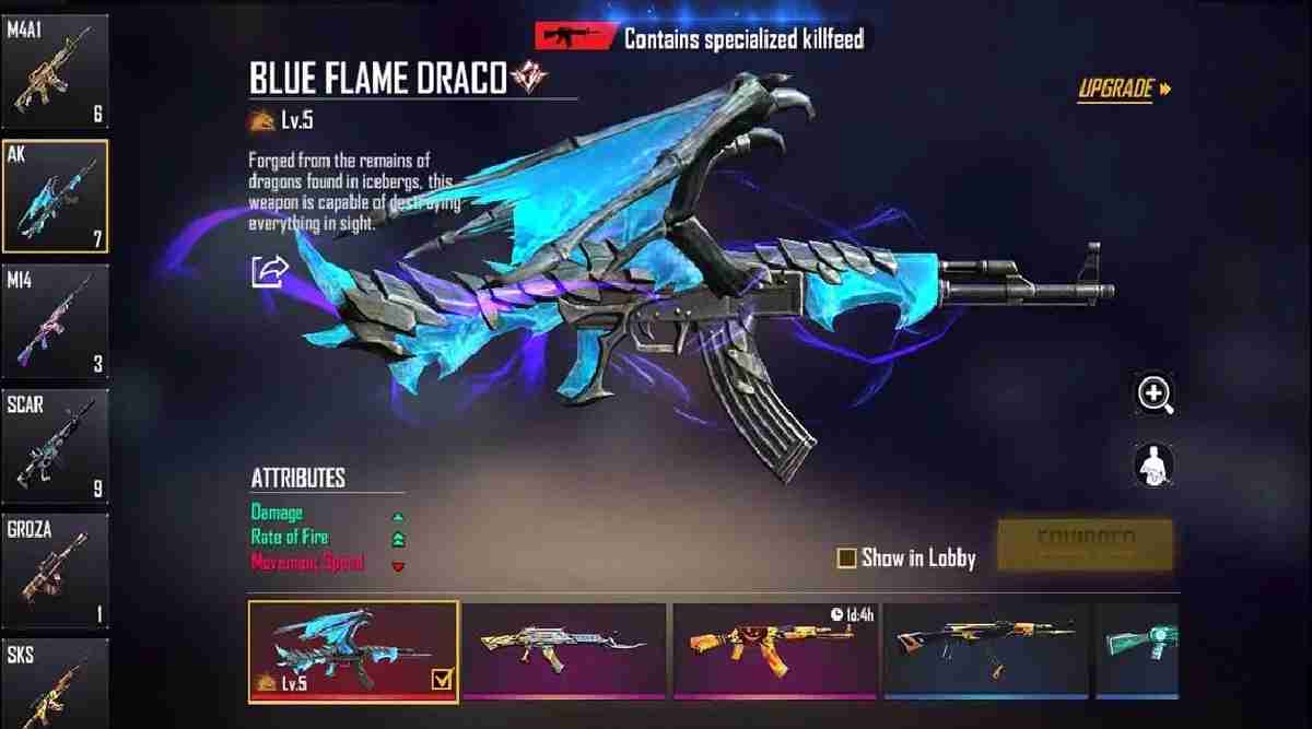 Free Fire Blue Flame Draco AK Redeem Code Today